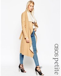 Asos Petite Coat With Waterfall Front And Belt