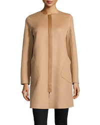 Lafayette 148 New York Shira Double Faced Leather Trim Coat Camel