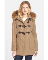 Pendleton Berkley Wool Blend Twill Duffle Coat With Genuine Coyote Fur Trim