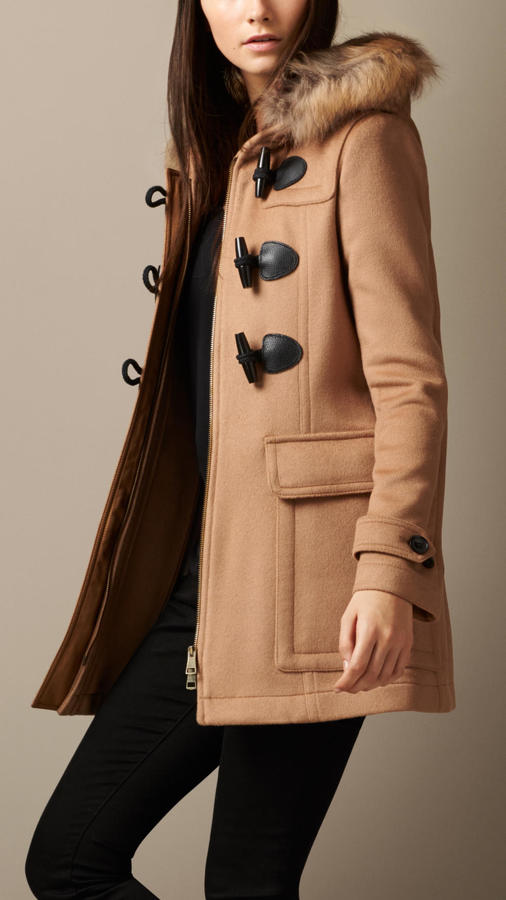 Burberry Brit Detachable Fur Fitted Duffle Coat, | | Lookastic