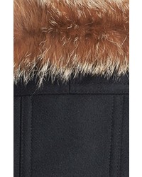 Trina Turk Genuine Coyote Fur Trim Wool Blend Duffle Coat