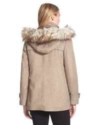 Kensie Hooded Duffle Coat With Faux Fur Trim