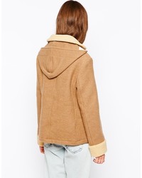 Gloverall Hooded Duffle Coat With Shearling Trim