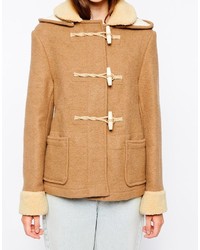 Gloverall Hooded Duffle Coat With Shearling Trim