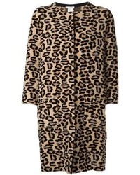 Women's Camel Leopard Coat, Black Knit Tunic, Black Leggings