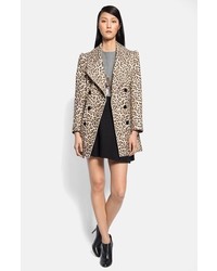 Carven Double Breasted Leopard Print Coat