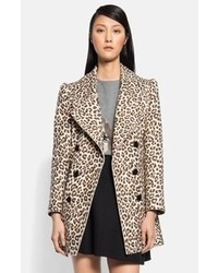 Carven Double Breasted Leopard Print Coat