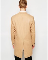 Asos Brand Collarless Double Breasted Overcoat In Camel