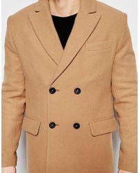 Asos Brand Double Breasted Overcoat In Camel