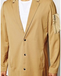 Asos Brand Overcoat With Ma1 Pocket In Camel