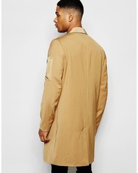 Asos Brand Overcoat With Ma1 Pocket In Camel