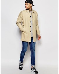Asos Brand Single Breasted Shower Resistant Trench Coat In Stone