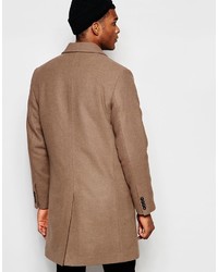 Asos Brand Wool Overcoat In Light Tan
