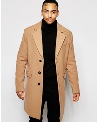 Asos Brand Wool Rich Overcoat In Camel