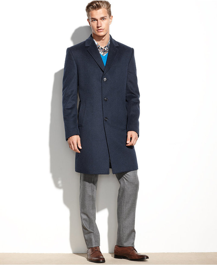 Kenneth Cole Reaction Raburn Wool Blend Over Coat Slim Fit, $350 | Macy ...