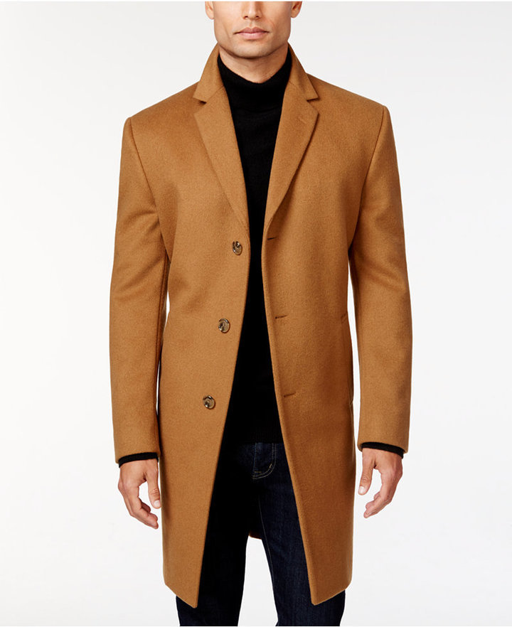 Kenneth Cole Reaction Raburn Wool Blend Over Coat Slim Fit, $350 | Macy ...