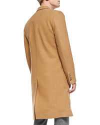 Ami Single Breasted Wool Overcoat Camel
