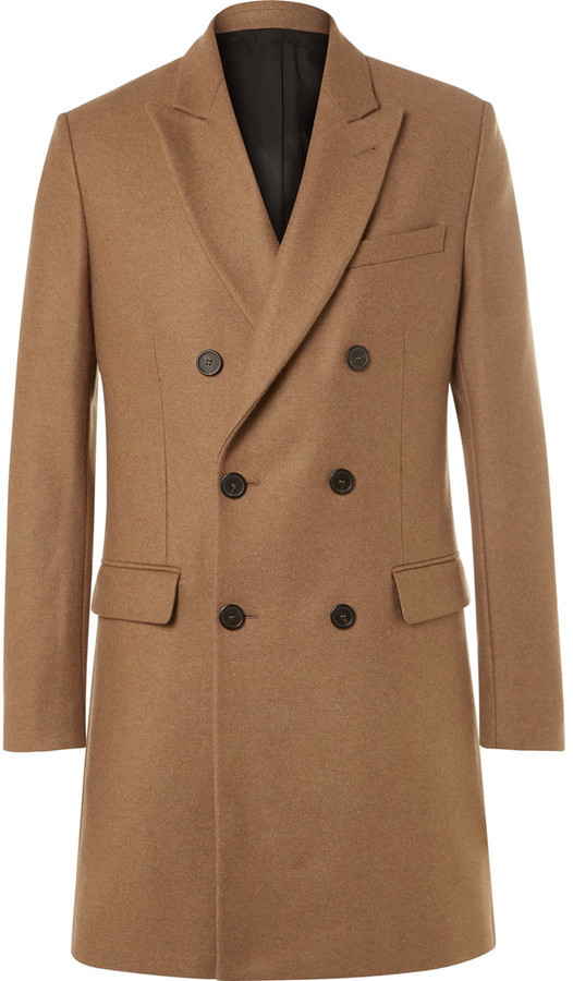 Double-Breasted Mens Brown Wool-Blend Trench Coat