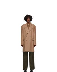 Lemaire Tan Wool Double Breasted Coat