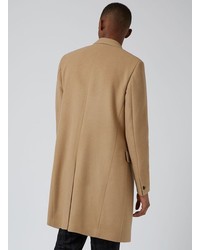 Topman Camel Double Breasted Wool Overcoat