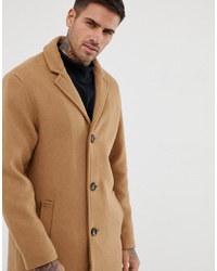 Pull&Bear Wool Overcoat In Tan