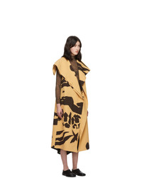 Issey Miyake Tan And Black Hold Print Sleeveless Coat