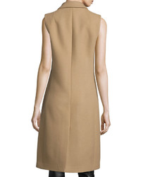 Michl Kors Collection Melton Double Breasted Sleeveless Coat Fawn