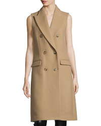 Michl Kors Collection Melton Double Breasted Sleeveless Coat Fawn
