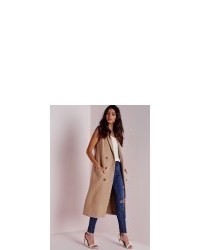 Missguided Double Breasted Sleeveless Wool Maxi Coat Camel