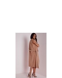 Missguided Sleeveless Belted Waterfall Coat Camel