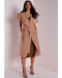 Missguided Sleeveless Belted Waterfall Coat Camel