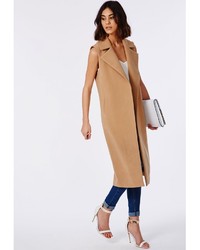 Missguided Sleeveless Tailored Coat Camel