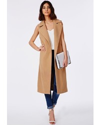 Missguided Sleeveless Tailored Coat Camel