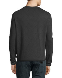 Armani Collezioni Diamond Weave Long Sleeve Crewneck Sweater Gray