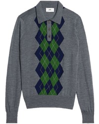 Charcoal Argyle Polo Neck Sweater