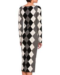 Stella McCartney Long Sleeve Argyle Knit Sweaterdress Gray Pattern