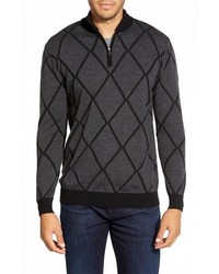 Charcoal Argyle Zip Neck Sweater