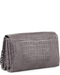 Nancy Gonzalez Medium Crocodile Flap Shoulder Bag Gray Matte