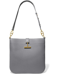Tom Ford T Clasp Textured Leather Shoulder Bag Dark Gray