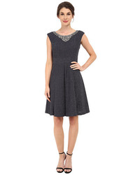 Charcoal Beaded Fit and Flare Dress
