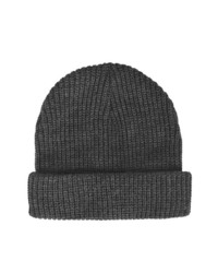 Topshop Charcoal Fine Knitted Beanie Hat With All Over Rib And Turn Up 100% Acrylic