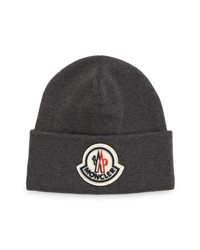 Moncler Logo Patch Wool Beanie In Charcoal Grey At Nordstrom