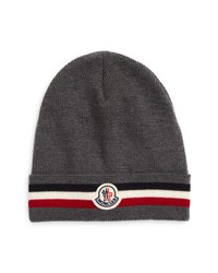 Moncler Logo Tricolor Stripe Wool Beanie In Grey At Nordstrom