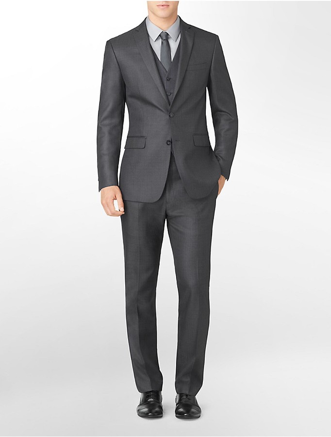 Calvin Klein Body Slim Fit Shiny Charcoal Sharkskin Suit Jacket, $400 ...