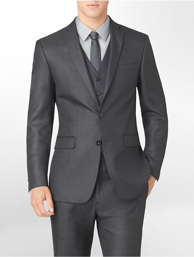 Calvin Klein Body Slim Fit Shiny Charcoal Sharkskin Suit Jacket, $400 | Calvin  Klein | Lookastic