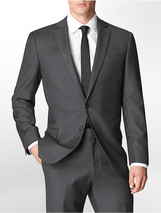 Calvin Klein Classic Fit Textured Charcoal Suit Jacket, $400 | Calvin Klein  | Lookastic