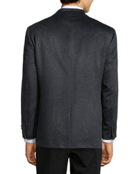 Neiman Marcus Cashmere Double Button Blazer Charcoal