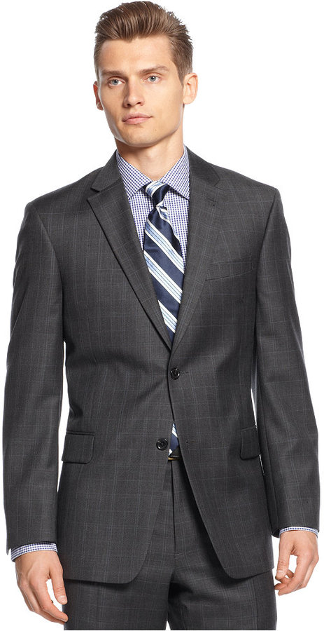 Tommy Hilfiger Charcoal Windowpane Modern Fit Jacket, $425 | Macy's ...