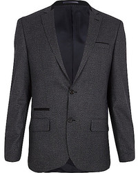 River Island Dark Grey Houndstooth Slim Suit Jacket