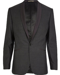 River Island Grey Contrast Lapel Slim Suit Jacket